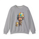 Aztec Chibi Girl with Jaguar Cub Warrior Culture Unisex Sweatshirt