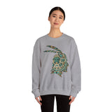 A Turquoise and Gold Mayan Warrior Face Unisex Sweatshirt