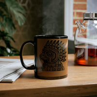 Aztec Eagle Pyramid Emblem Black Mug