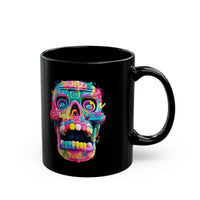 Neon Graffiti Mayan Skull Cartoon Style Black Mug