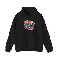 Comic Style Jaguar Mask with Rainbow Feathers Unisex Hoodie