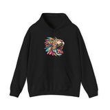 Comic Style Jaguar Mask with Rainbow Feathers Unisex Hoodie