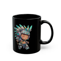Cyber Aztec Chibi Warrior Neon Style Black Mug