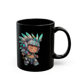 Cyber Aztec Chibi Warrior Neon Style Black Mug