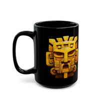 Golden Warrior Mask Andean Glyph Style Black Mug