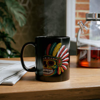 Aztec Feathered Skull Fiesta Illustration Black Mug
