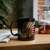 Aztec Feathered Skull Fiesta Illustration Black Mug