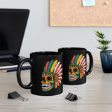 Aztec Feathered Skull Fiesta Illustration Black Mug