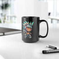 Cyber Aztec Chibi Warrior Neon Style Black Mug