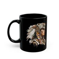 Aztec Jaguar Warrior Woman Watercolor Black Mug