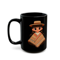 Cartoon Girl in Traditional Poncho Peru Black Mug