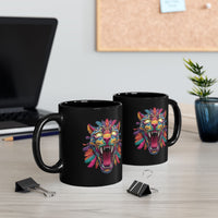 Rainbow Jaguar Mask Comic Style Black Mug