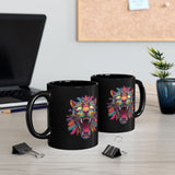 Rainbow Jaguar Mask Comic Style Black Mug