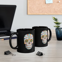 Neon Circuit Aztec Skull Cartoon Style Black Mug