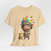 Aztec Chibi Girl with Jaguar Cub Warrior Culture Unisex T-Shirt