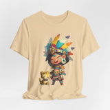 Aztec Chibi Girl with Jaguar Cub Warrior Culture Unisex T-Shirt