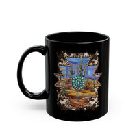 Aztec Turquoise Cactus Desert Landscape Black Mug