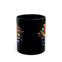 Cyber Aztec Skull Cartoon Style Black Mug