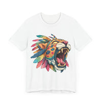 Comic Style Jaguar Mask with Rainbow Feathers Unisex T-Shirt