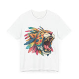 Comic Style Jaguar Mask with Rainbow Feathers Unisex T-Shirt