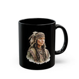 Inca Warrior Woman with Feathered Headdress Watercolor Black Mug