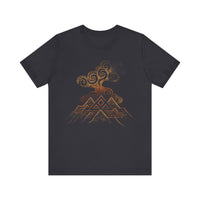 Tribal Volcano with Smoke Spirals Glyph Style Unisex T-Shirt