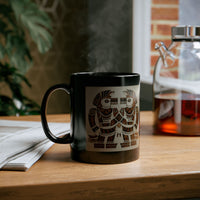 Twin Tribal Harmony Glyph Symmetrical Design Black Mug
