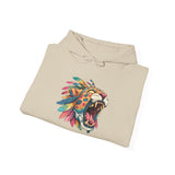 Comic Style Jaguar Mask with Rainbow Feathers Unisex Hoodie