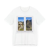 Funny Llama at the Window with Machu Picchu View Unisex T-Shirt