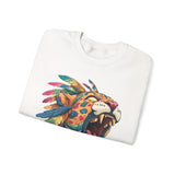 Comic Style Jaguar Mask with Rainbow Feathers Unisex Sweatshirt