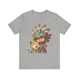 Chibi Aztec Warrior and Jaguar Cub Cartoon Unisex T-Shirt