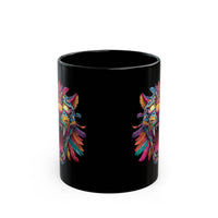 Rainbow Jaguar Mask Comic Style Black Mug