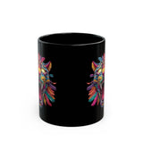 Rainbow Jaguar Mask Comic Style Black Mug