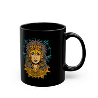 Golden Aztec Warrior Queen Illustration Black Mug
