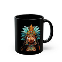 Aztec Royal Warrior Queen Portrait Illustration Black Mug