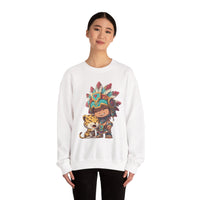 Chibi Aztec Warrior and Jaguar Cub Cartoon Unisex Sweatshirt