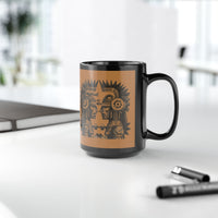 Mirrored Aztec Warriors in Glyph Style Black Mug