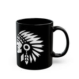 Tribal Warrior Headdress Emblem Illustration Black Mug