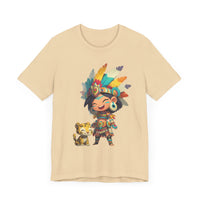 Aztec Chibi Girl with Jaguar Cub Warrior Culture Unisex T-Shirt