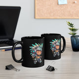 Cyber Aztec Chibi Warrior Neon Style Black Mug