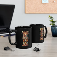 Stacked Tribal Totem Symbols Geometric Faces Black Mug