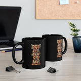 Stacked Tribal Totem Symbols Geometric Faces Black Mug