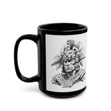 Jaguar Warrior Ink Drawing Black Mug