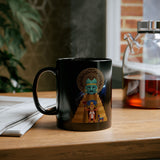 Celestial Aztec Ritual Illustration Black Mug
