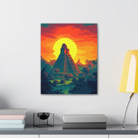 Sunset over Tikal Maya Pyramid Canvas