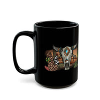 Sunset Desert Scene with Aztec Tribal Skull Black Mug