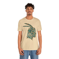 A Turquoise and Gold Mayan Warrior Face Unisex T-Shirt