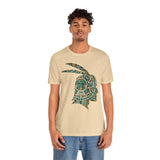 A Turquoise and Gold Mayan Warrior Face Unisex T-Shirt
