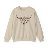 Boho Aztec Feathered Bull Skull Illustration Unisex Sweatshirt