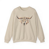 Boho Aztec Feathered Bull Skull Illustration Unisex Sweatshirt